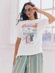Ecru White Cotton Official Coca Cola Licence Graphic Short Sleeve Crew Neck T-Shirt - Image 3 of 8