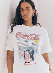 Ecru White Cotton Official Coca Cola Licence Graphic Short Sleeve Crew Neck T-Shirt - Image 5 of 8