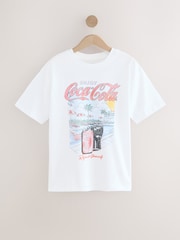 Ecru White Cotton Official Coca Cola Licence Graphic Short Sleeve Crew Neck T-Shirt - Image 6 of 8