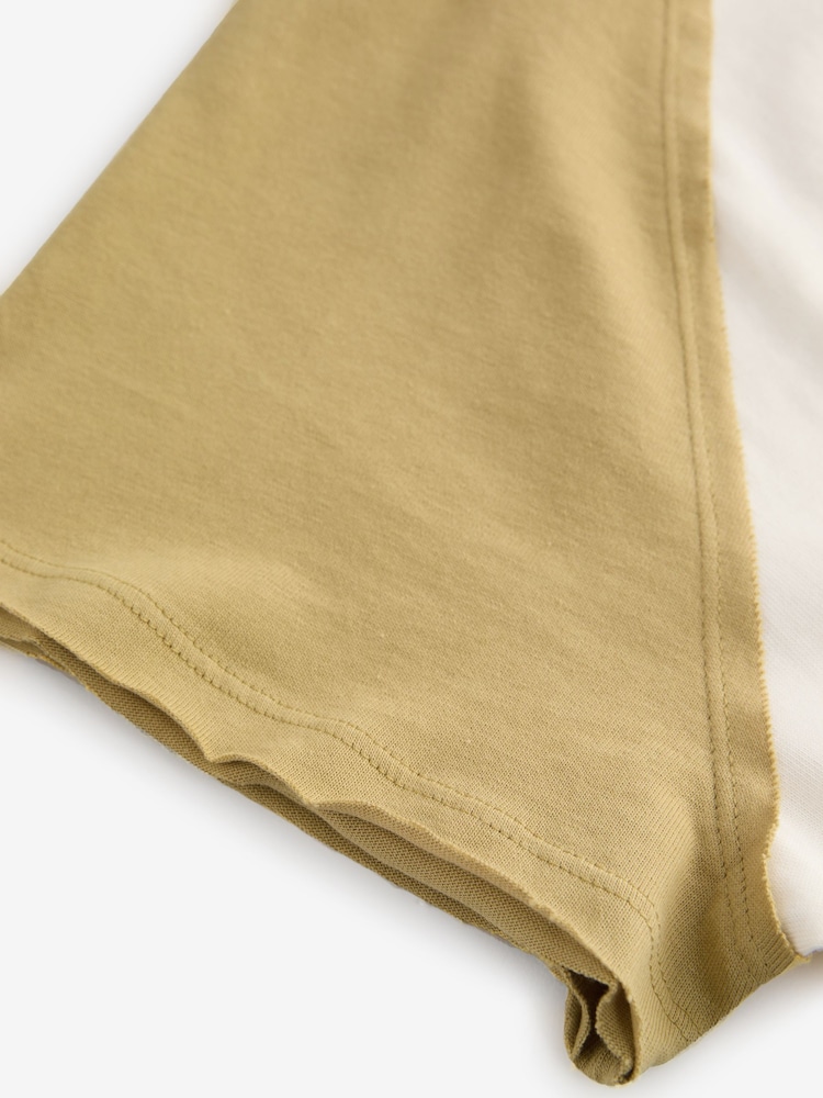 Ecru White and Green Shorter Length Raglan Colourblock Short Sleeve Button Henley T-Shirt - Image 4 of 4
