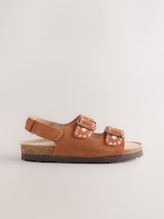 Tan Brown Embroidered Standard Fit (F) Touch Fastening Strap Corkbed Sandals - Image 2 of 5