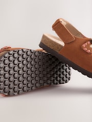 Tan Brown Embroidered Standard Fit (F) Touch Fastening Strap Corkbed Sandals - Image 3 of 5