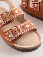 Tan Brown Embroidered Standard Fit (F) Touch Fastening Strap Corkbed Sandals - Image 5 of 5