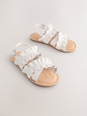 White Leather Ruffle Sandals - Image 1 of 5