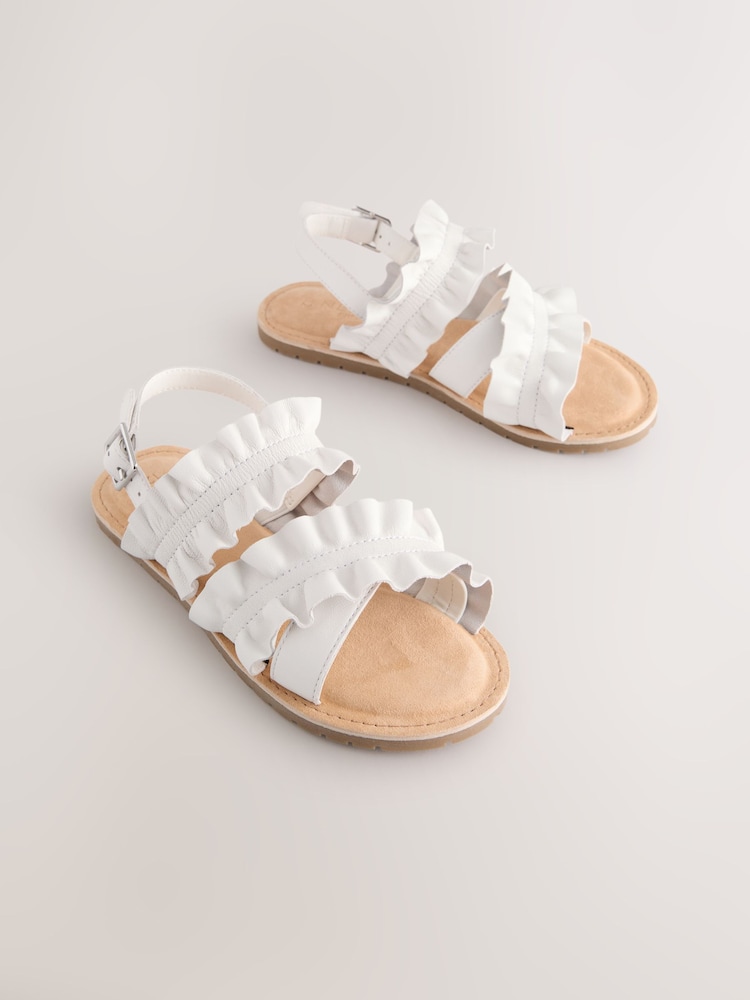 White Leather Ruffle Sandals - Image 1 of 5