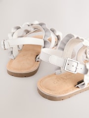 White Leather Ruffle Sandals - Image 3 of 5