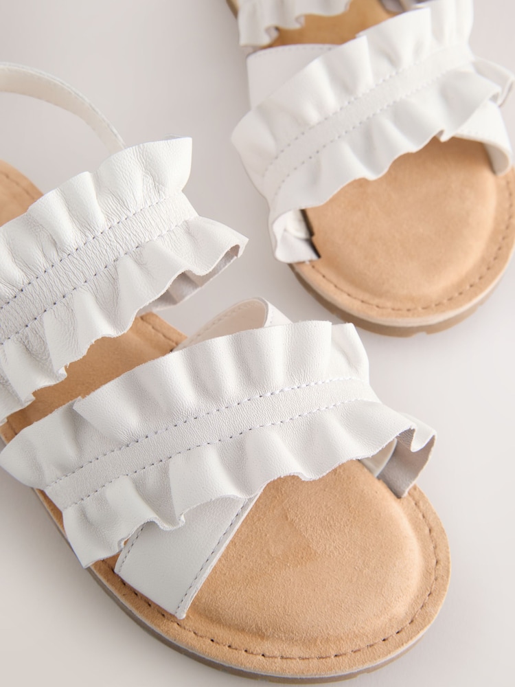 White Leather Ruffle Sandals - Image 4 of 5