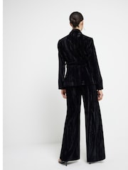 River Island Black Velvet Belted Wrap Blazer - Image 2 of 6