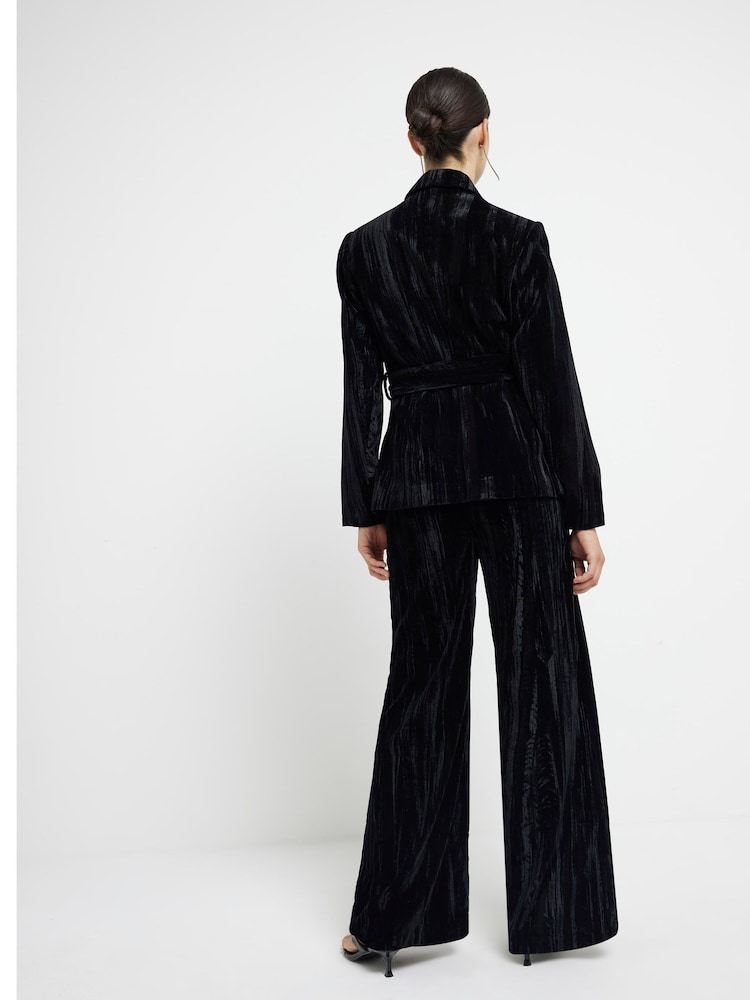 River Island Black Velvet Belted Wrap Blazer - Image 2 of 6