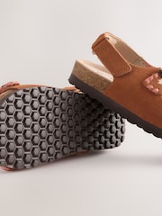 Tan Brown Embroidered Wide Fit (G) Touch Fastening Strap Corkbed Sandals - Image 3 of 5