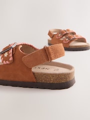 Tan Brown Embroidered Wide Fit (G) Touch Fastening Strap Corkbed Sandals - Image 4 of 5