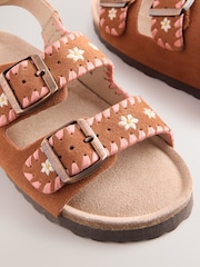 Tan Brown Embroidered Wide Fit (G) Touch Fastening Strap Corkbed Sandals - Image 5 of 5