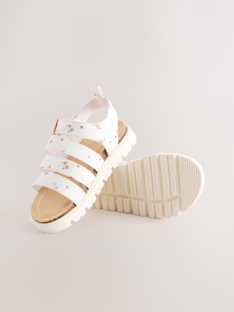 White Ditsy Floral Print Chunky Corkbed Sandals - Image 5 of 7