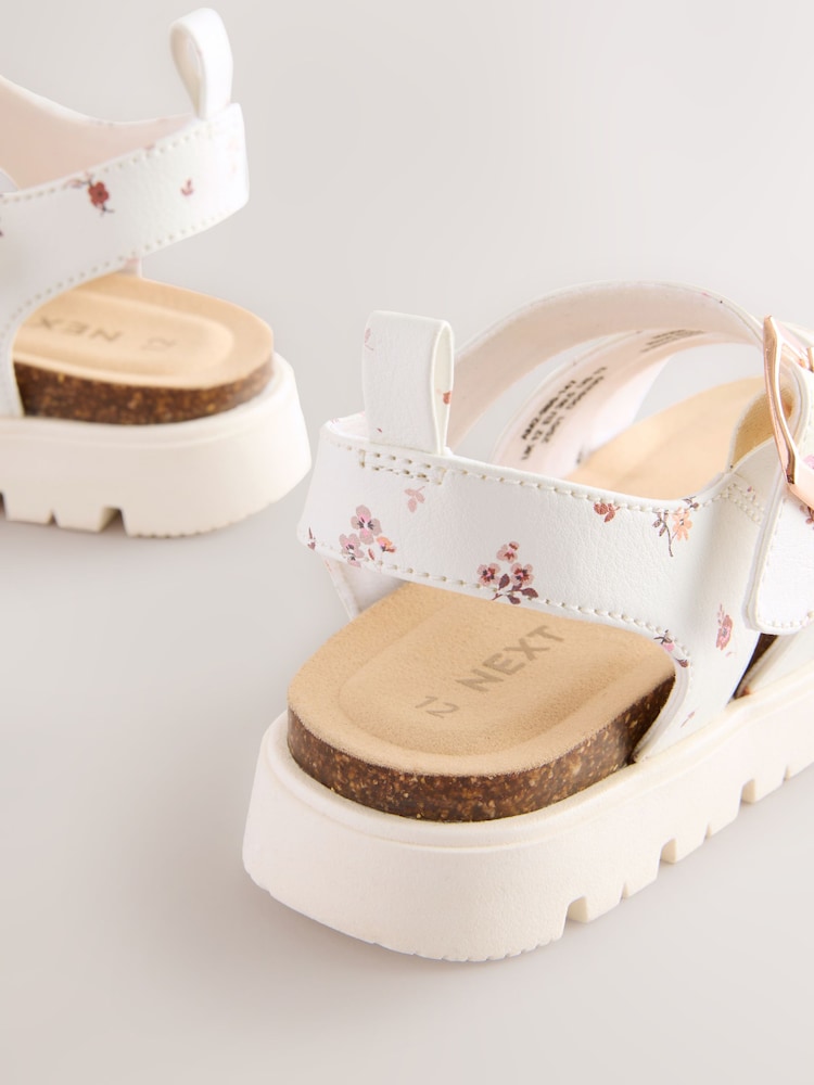 White Ditsy Floral Print Chunky Corkbed Sandals - Image 6 of 7