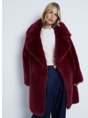River Island Red Dark Plush Faux Fur Coat - Image 1 of 5