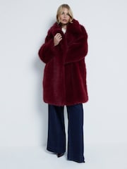 River Island Red Dark Plush Faux Fur Coat - Image 2 of 5