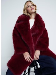 River Island Red Dark Plush Faux Fur Coat - Image 3 of 5