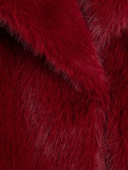 River Island Red Dark Plush Faux Fur Coat - Image 5 of 5