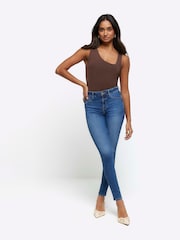 River Island Blue Dark Mid Rise Bum Sculpt Skinny Jeans - Image 1 of 5