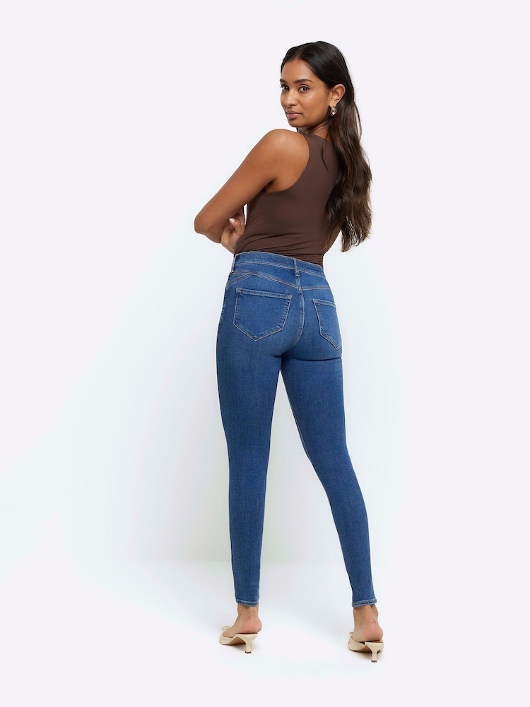 River Island Blue Dark Mid Rise Bum Sculpt Skinny Jeans - Image 2 of 5