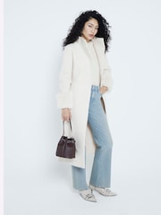 River Island Cream Faux Fur Cuff Boiled Wool Coat - Image 1 of 4
