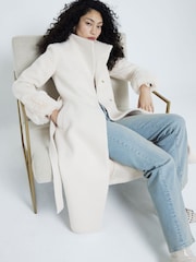 River Island Cream Faux Fur Cuff Boiled Wool Coat - Image 3 of 4