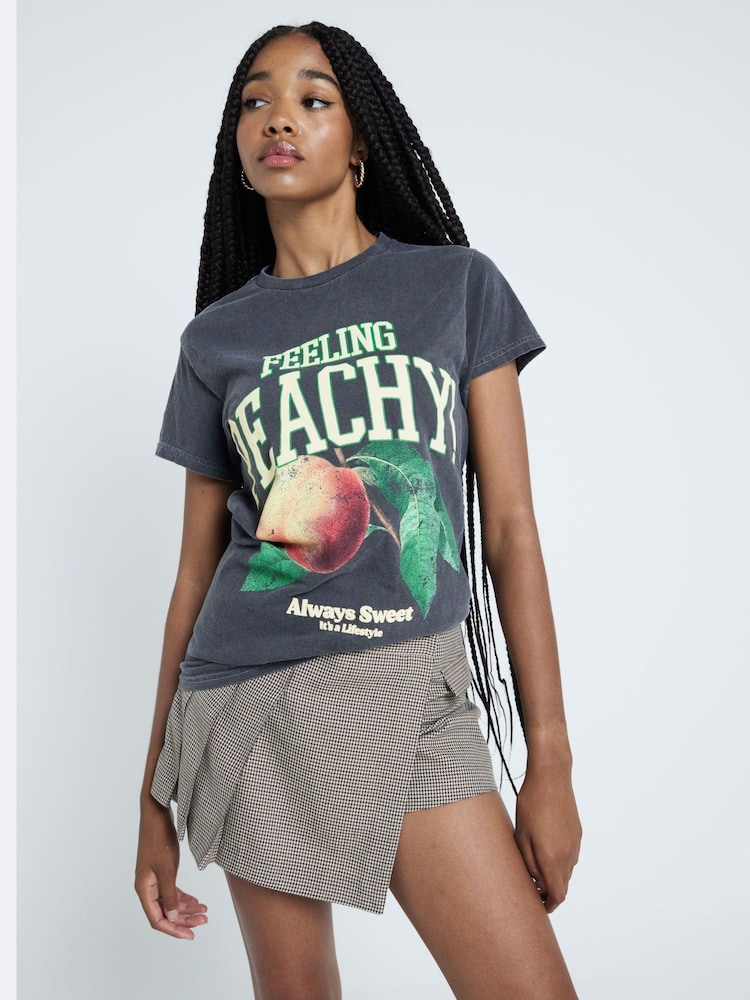 River Island Grey Feeling Peachy Crew 100% Cotton T-Shirt - Image 1 of 3