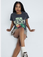 River Island Grey Feeling Peachy Crew 100% Cotton T-Shirt - Image 2 of 3