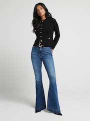 River Island Blue Petite High Rise Tummy Hold Flare Jeans - Image 1 of 5