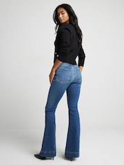 River Island Blue Petite High Rise Tummy Hold Flare Jeans - Image 2 of 5
