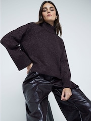 River Island Brown High Neck Knitted Jumper - Image 3 of 6