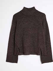 River Island Brown High Neck Knitted Jumper - Image 5 of 6