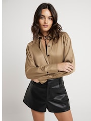 River Island Beige Satin Oversized Shirt - Image 1 of 4