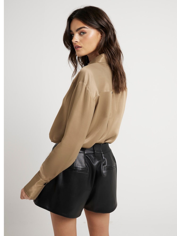 River Island Beige Satin Oversized Shirt - Image 2 of 4 River Island Beige Satin Oversized Shirt - Image 2 of 4