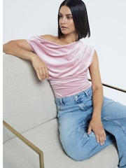 River Island Pink Velvet Off Shoulder Ruched Top - Image 1 of 5