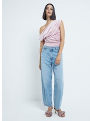River Island Pink Velvet Off Shoulder Ruched Top - Image 2 of 5