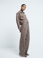 River Island Brown High Rise Relaxed Straight Snake Print 100% Cotton Jeans - Image 1 of 6
