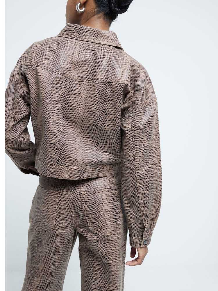 River Island Brown High Rise Relaxed Straight Snake Print 100% Cotton Jeans - Image 2 of 6