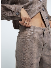 River Island Brown High Rise Relaxed Straight Snake Print 100% Cotton Jeans - Image 4 of 6