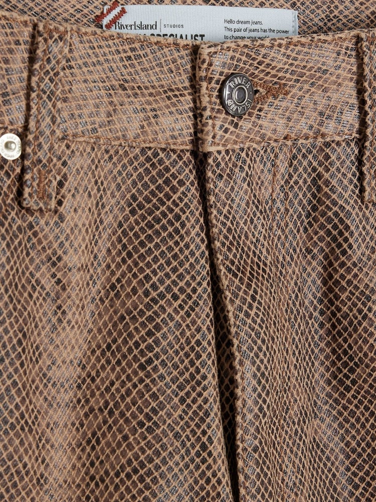 River Island Brown High Rise Relaxed Straight Snake Print 100% Cotton Jeans - Image 6 of 6