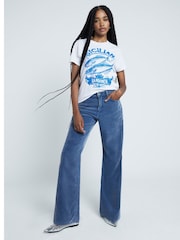 River Island White Sicilian Fish Graphic 100% Cotton T-Shirt - Image 1 of 4