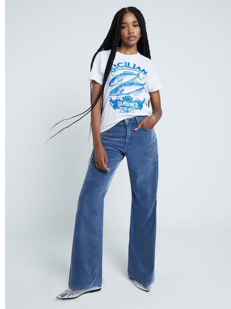 River Island White Sicilian Fish Graphic 100% Cotton T-Shirt - Image 1 of 4 River Island White Sicilian Fish Graphic 100% Cotton T-Shirt - Image 1 of 4