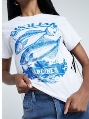 River Island White Sicilian Fish Graphic 100% Cotton T-Shirt - Image 3 of 4