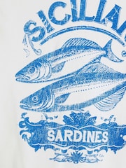 River Island White Sicilian Fish Graphic 100% Cotton T-Shirt - Image 4 of 4