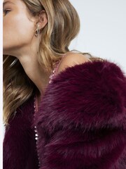 River Island Red Dark Short Plush Faux Fur Jacket - Image 3 of 4