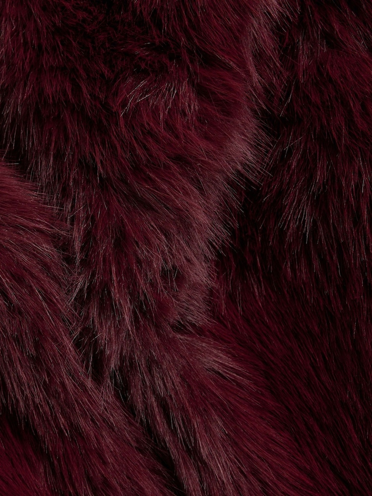 River Island Red Dark Short Plush Faux Fur Jacket - Image 4 of 4