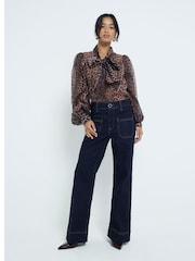 River Island Blue Dark High Waisted Pocket Front Wide Leg Jeans - Image 1 of 5