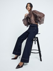River Island Blue Dark High Waisted Pocket Front Wide Leg Jeans - Image 3 of 5
