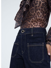 River Island Blue Dark High Waisted Pocket Front Wide Leg Jeans - Image 4 of 5