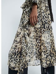 River Island Brown Animal Print High Neck Frill Midi Dress - Image 3 of 4